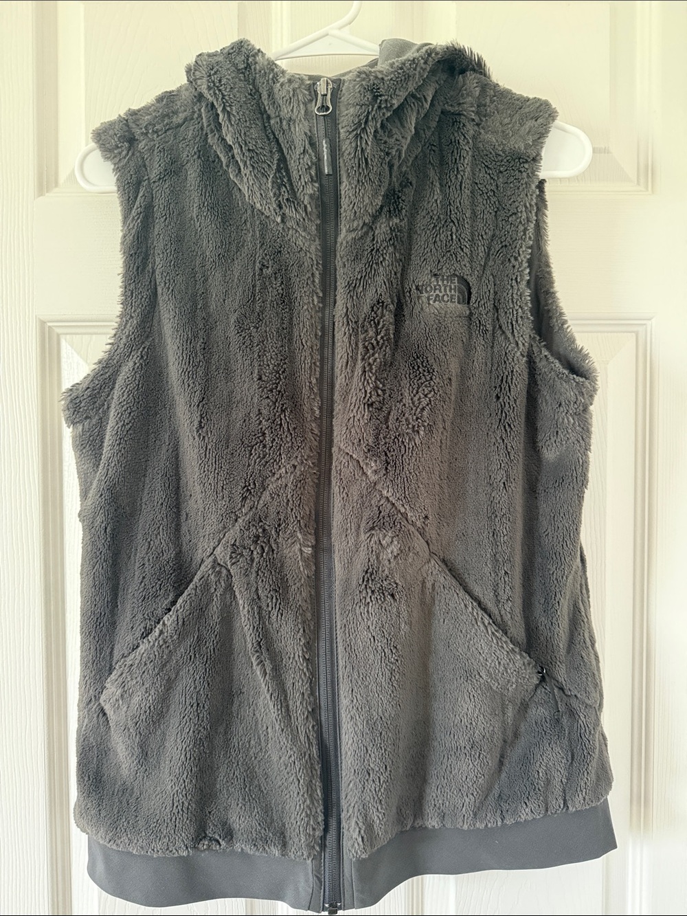 The North Face Women's Hooded Teddy Vest in Charcoal Gray